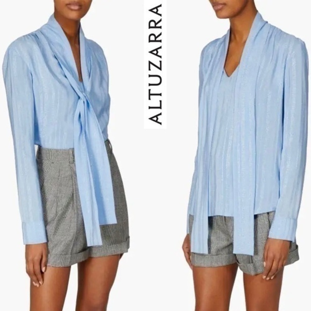 Altuzarra Light Blue Tie-Neck Long Sleeve Blouse